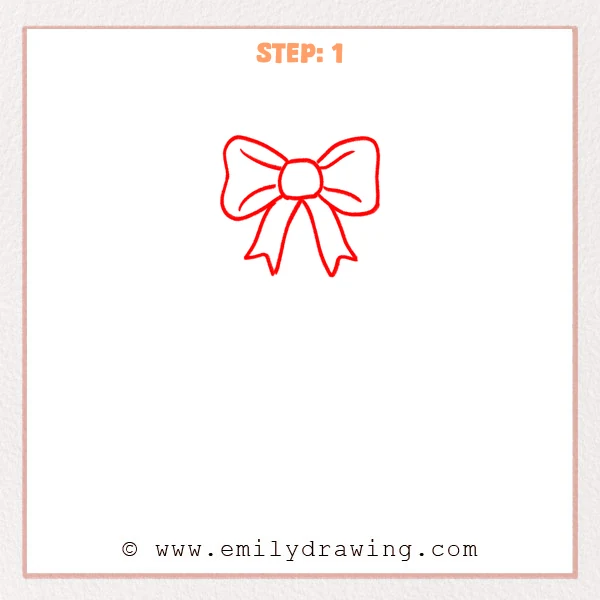 how to draw a christmas wreath - A simple outline of a bow with two loops, a rounded center knot, and two ribbon tails for a Christmas wreath.